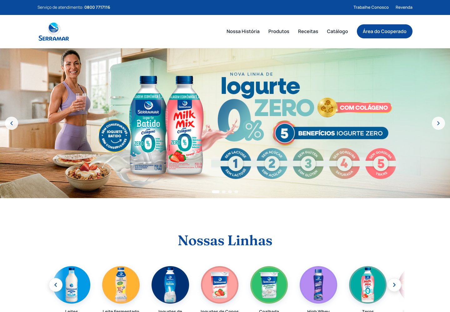 Página inicial do site da Serramar Laticínios
